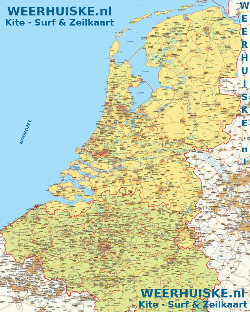 WEERHUISKE.nl - de kitesurfer windsurfer en zeilboten kaart van WEERHUISKE.nl voor Nederland en België